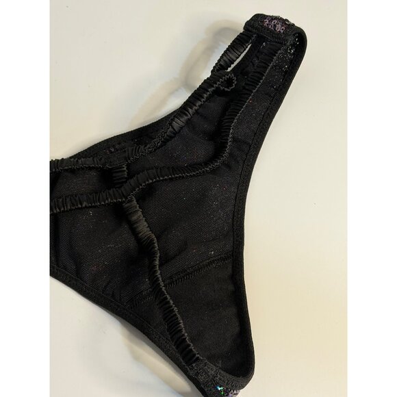 Victoria’s Secret Black Sequin Thong Panty XS/TP Sparkle Side Bling Strap NWT - Picture 5 of 6